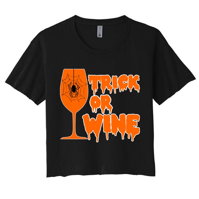 Trick or Wine Halloween Spider Web Women's Crop Top Tee