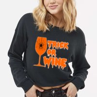 Trick or Wine Halloween Spider Web Cropped Pullover Crew
