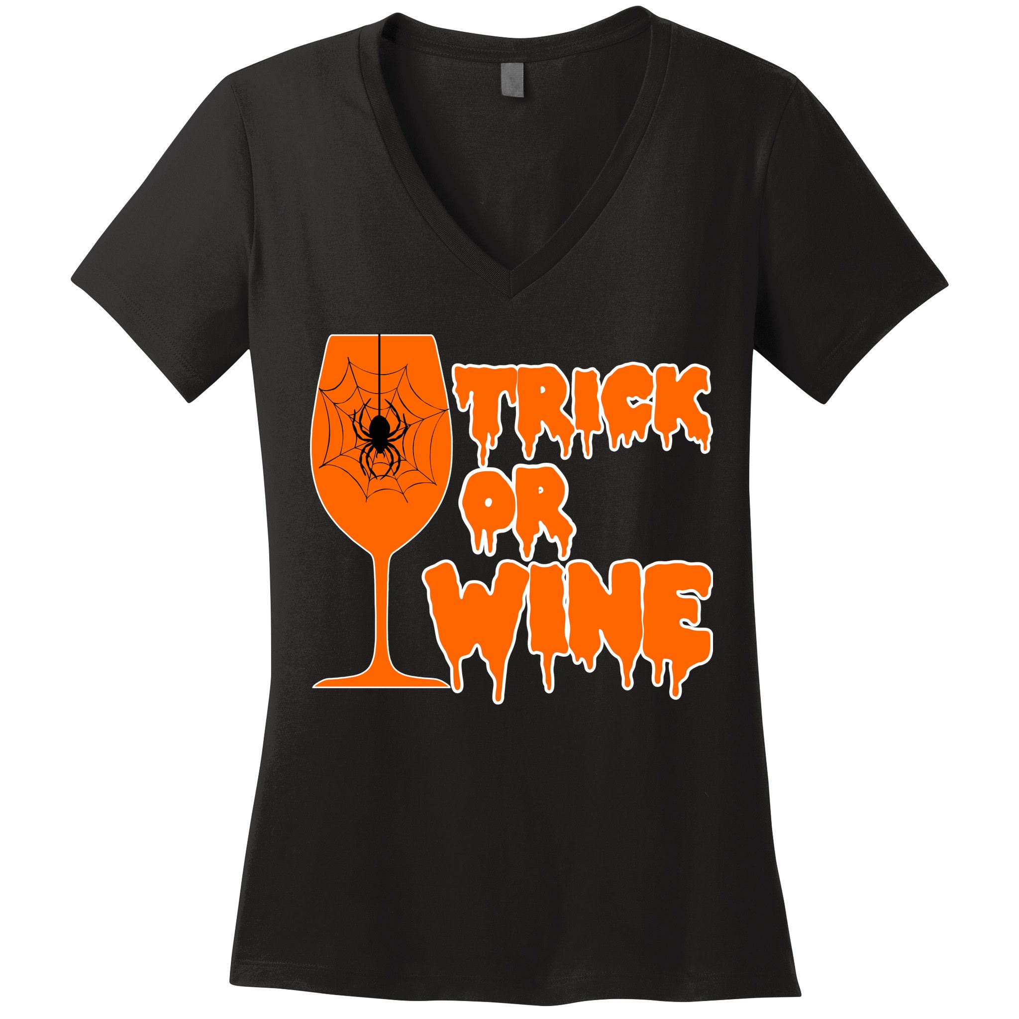 Trick or Wine Halloween Spider Web Women's V-Neck T-Shirt