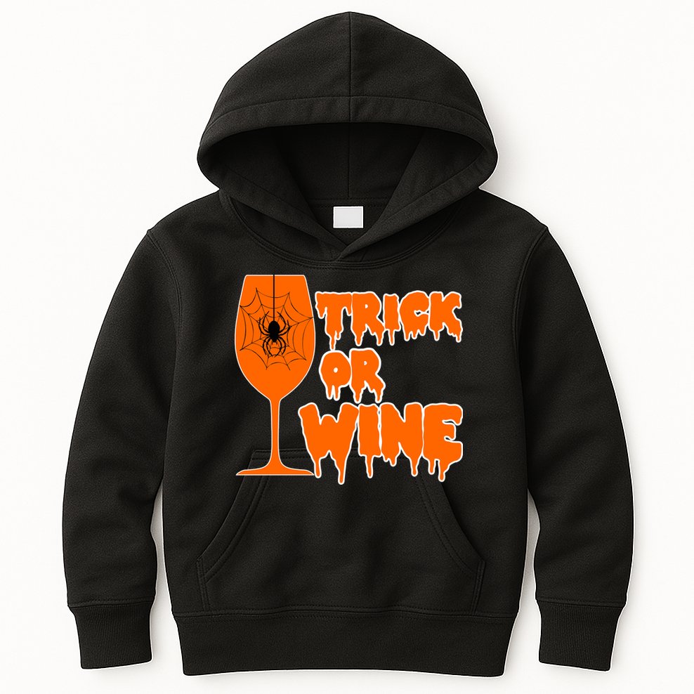 Trick or Wine Halloween Spider Web Kids Hoodie