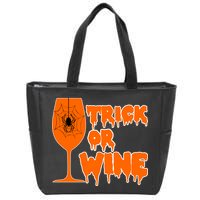 Trick or Wine Halloween Spider Web Zip Tote Bag