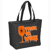 Trick or Wine Halloween Spider Web Zip Tote Bag
