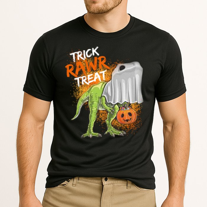 Trick Rawr Treat Halloween T Rex Dinosaur Cooling Performance Crew T-Shirt