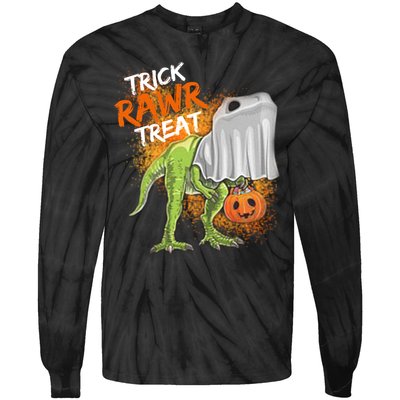 Trick Rawr Treat Halloween T Rex Dinosaur Tie-Dye Long Sleeve Shirt
