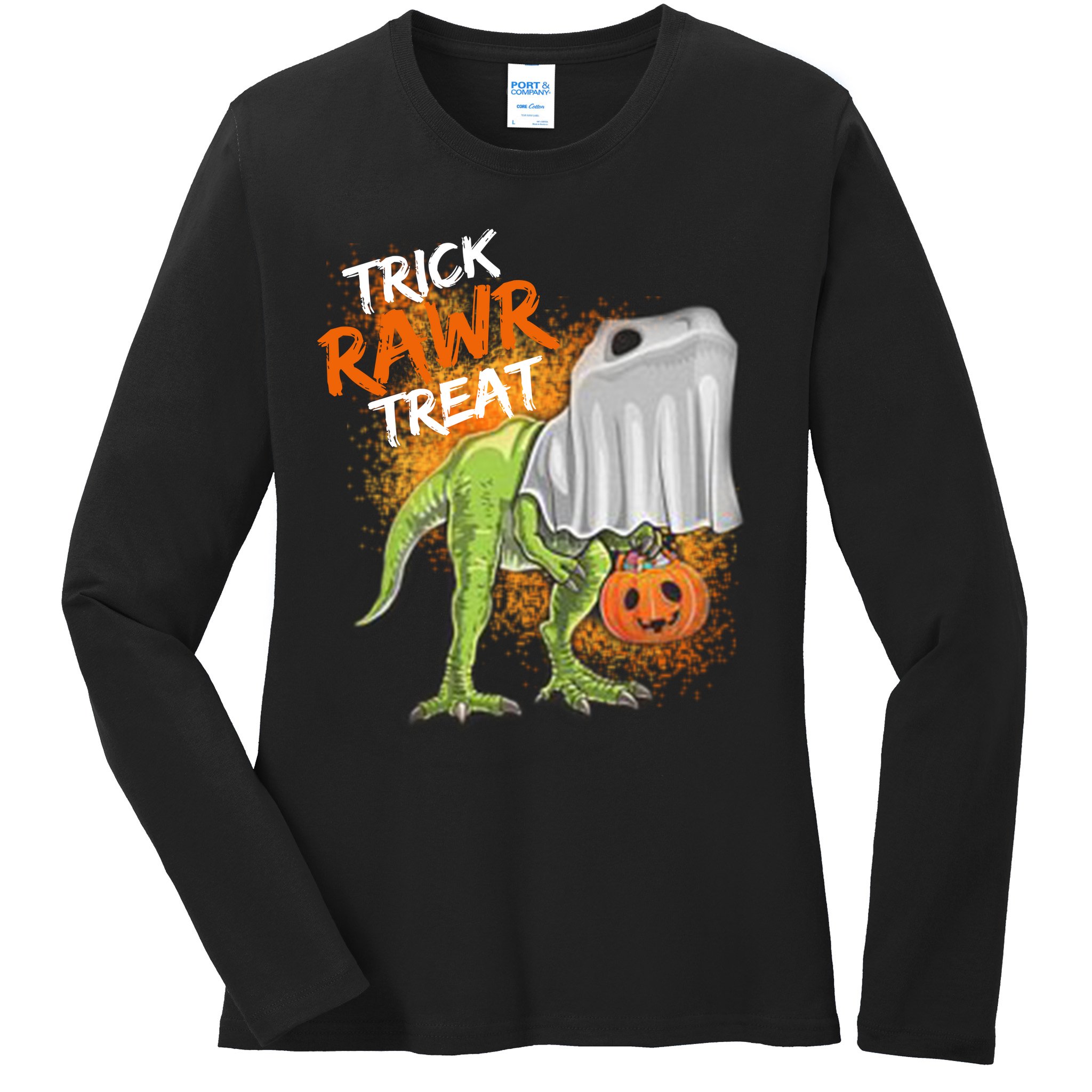Trick Rawr Treat Halloween T Rex Dinosaur Ladies Long Sleeve Shirt