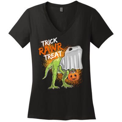 Trick Rawr Treat Halloween T Rex Dinosaur Women's V-Neck T-Shirt