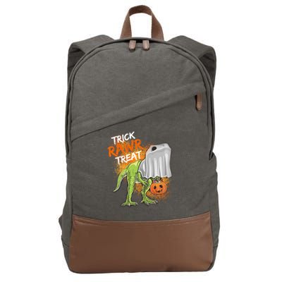 Trick Rawr Treat Halloween T Rex Dinosaur Cotton Canvas Backpack