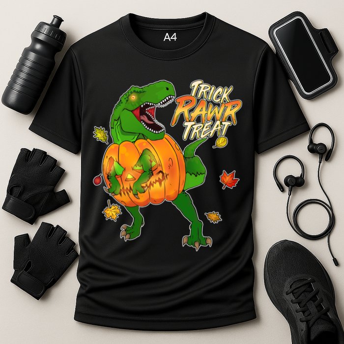Trick RAWR Treat T-Rex Funny Halloween Cooling Performance Crew T-Shirt