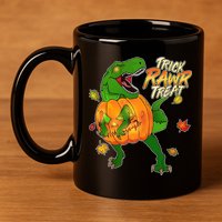 Trick RAWR Treat T-Rex Funny Halloween 11oz C Handle Ceramic Mug