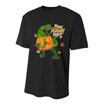 Trick RAWR Treat T-Rex Funny Halloween Youth Performance Sprint T-Shirt