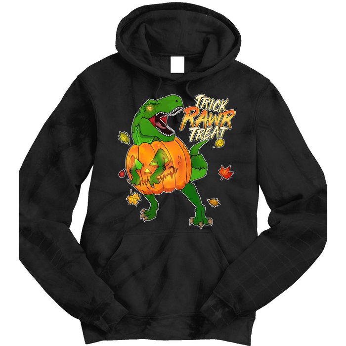 Trick RAWR Treat T-Rex Funny Halloween Tie Dye Hoodie