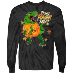 Trick RAWR Treat T-Rex Funny Halloween Tie-Dye Long Sleeve Shirt