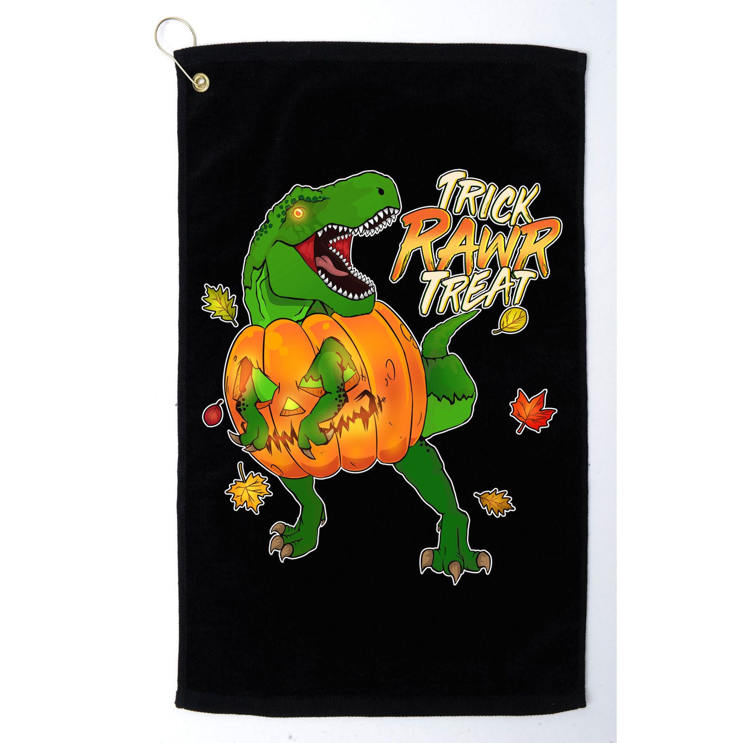 Trick RAWR Treat T-Rex Funny Halloween Golf Towel