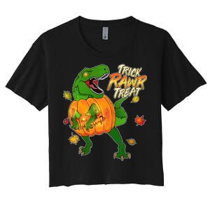 Trick RAWR Treat T-Rex Funny Halloween Women's Crop Top Tee