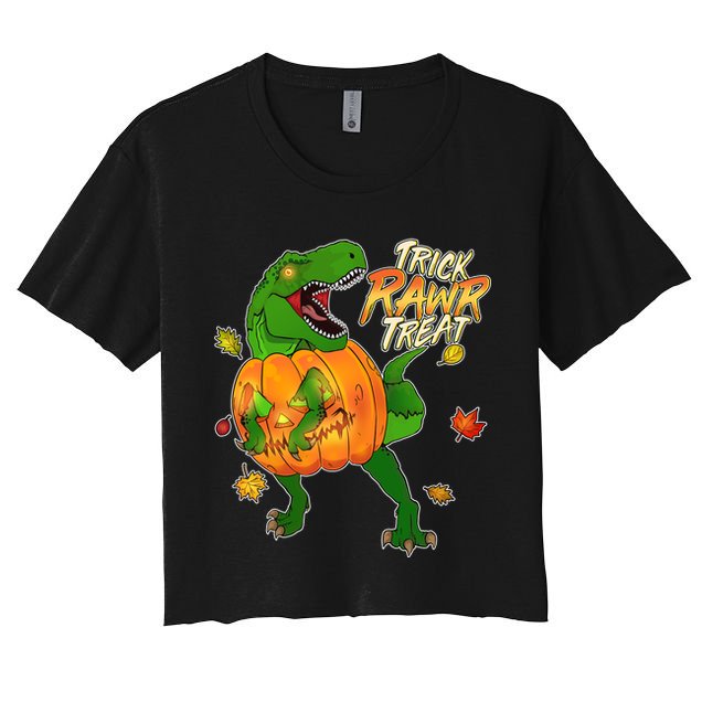 Trick RAWR Treat T-Rex Funny Halloween Crop Top
