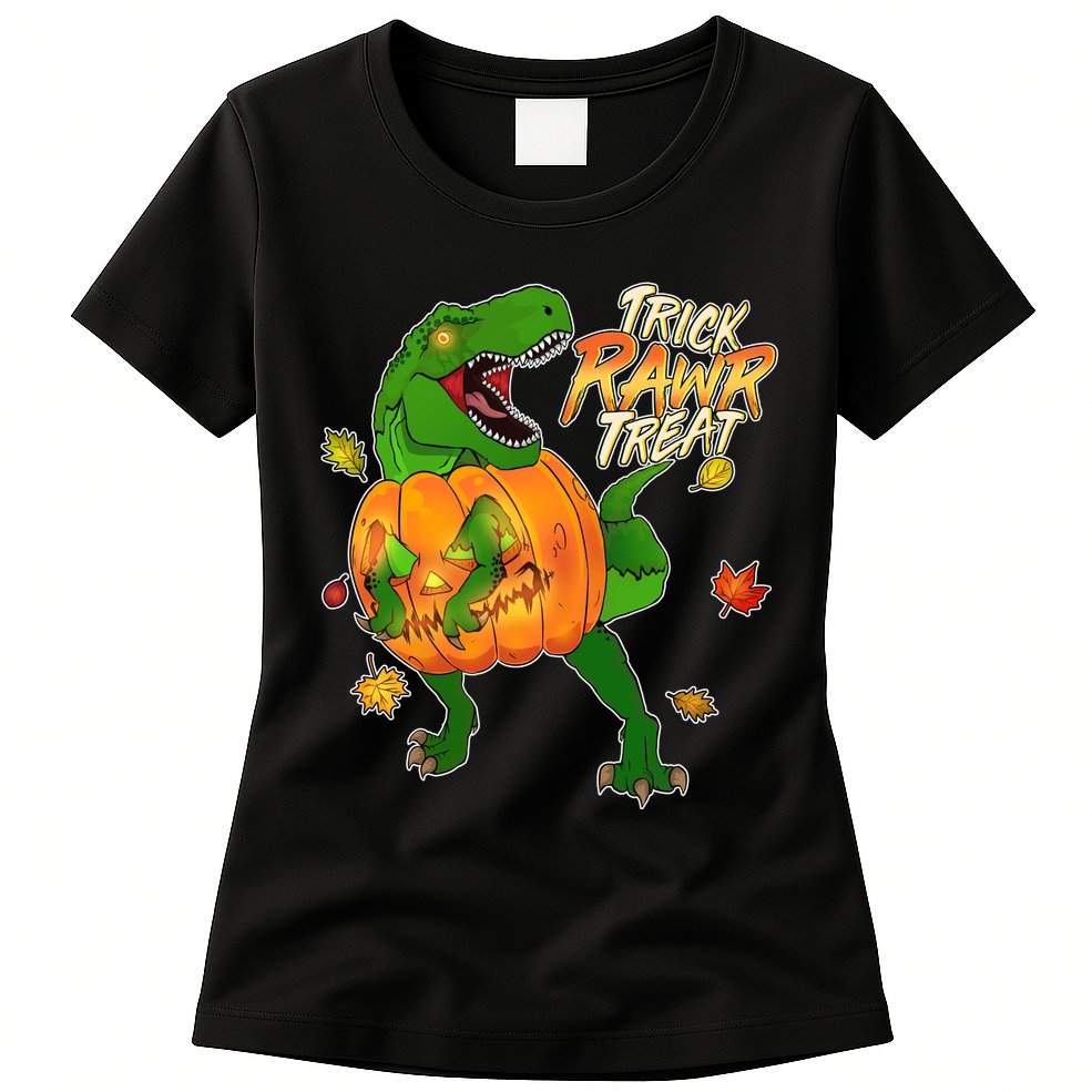 Trick RAWR Treat T-Rex Funny Halloween Womens T-Shirt