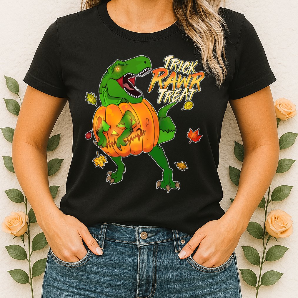 Trick RAWR Treat T-Rex Funny Halloween Womens T-Shirt