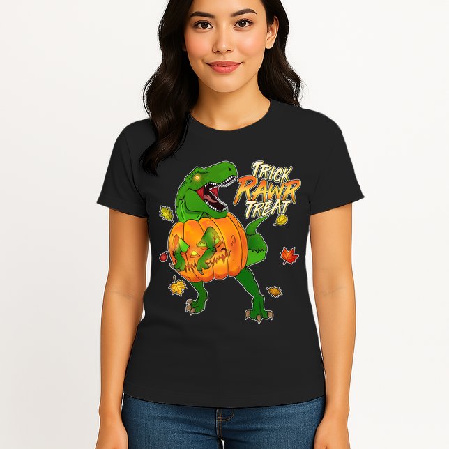 Trick RAWR Treat T-Rex Funny Halloween Womens T-Shirt