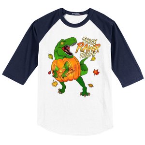 Trick RAWR Treat T-Rex Funny Halloween Baseball Sleeve Shirt