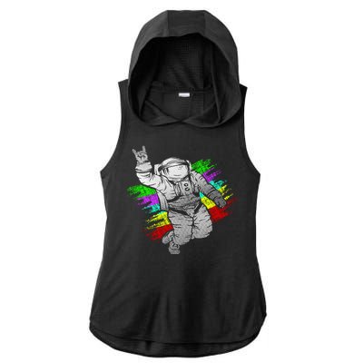 Trippy Astronaut Ladies PosiCharge Tri-Blend Wicking Draft Hoodie Tank