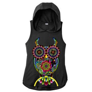 Trippy Big Eyed Owl Ladies PosiCharge Tri-Blend Wicking Draft Hoodie Tank