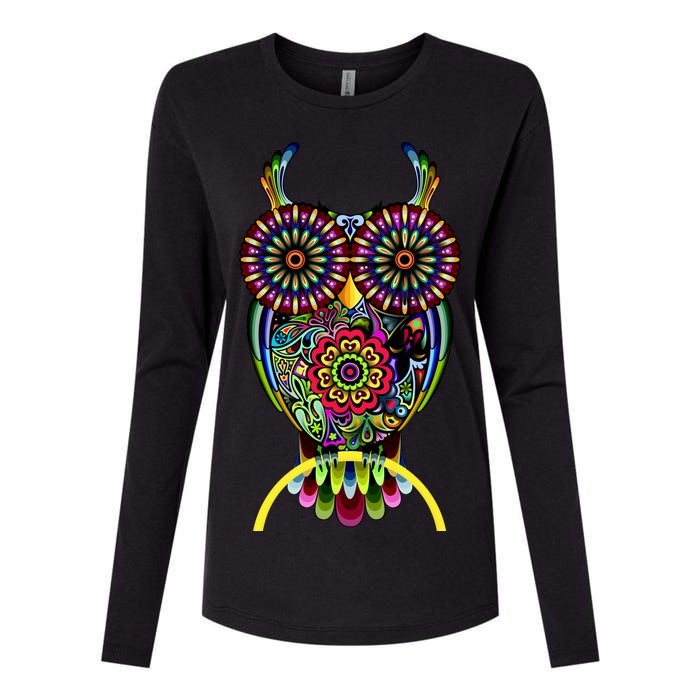 Trippy Big Eyed Owl Womens Cotton Relaxed Long Sleeve T-Shirt