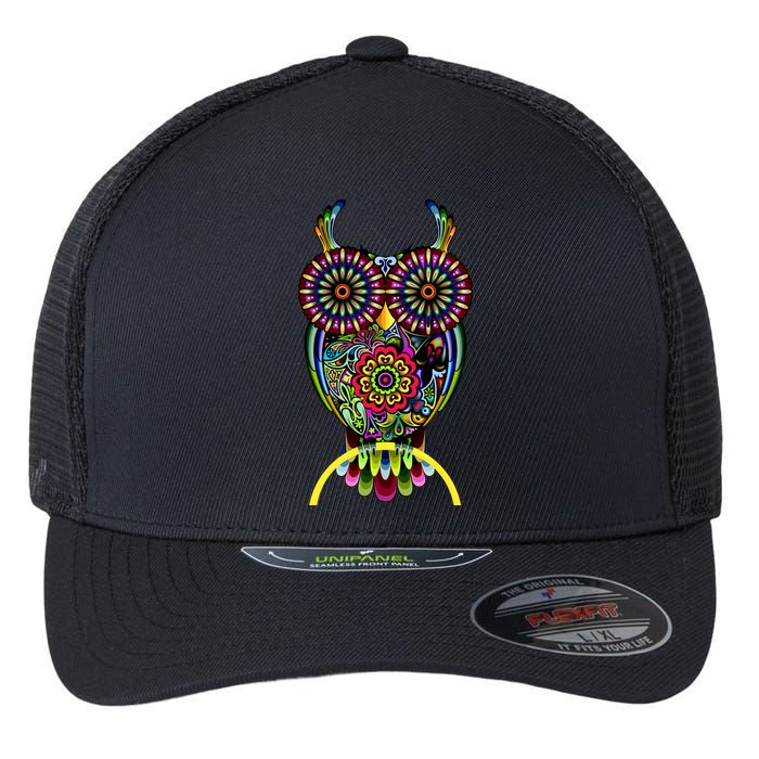 Trippy Big Eyed Owl Flexfit Unipanel Trucker Cap