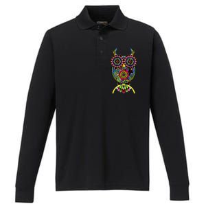 Trippy Big Eyed Owl Performance Long Sleeve Polo