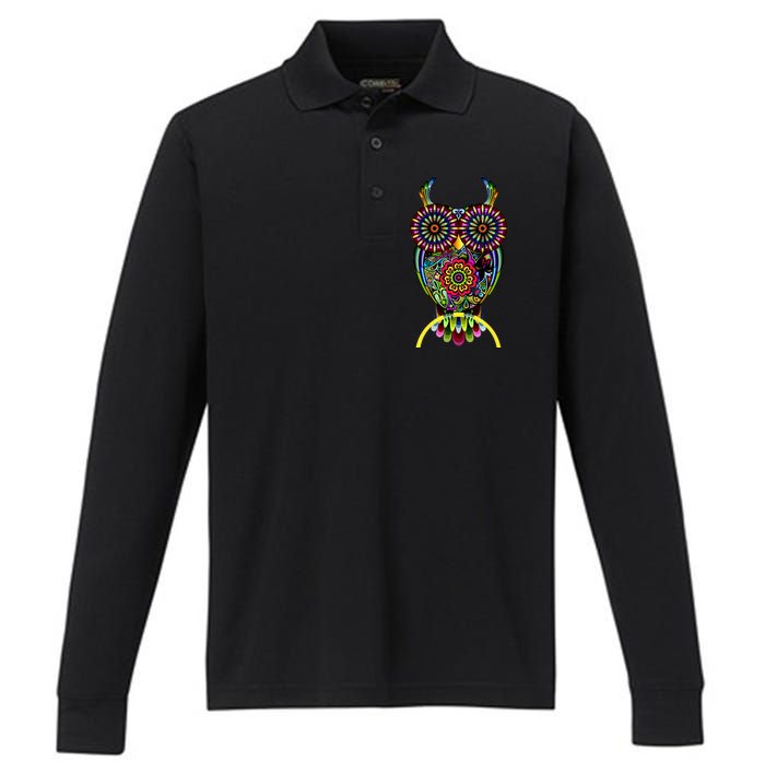 Trippy Big Eyed Owl Performance Long Sleeve Polo