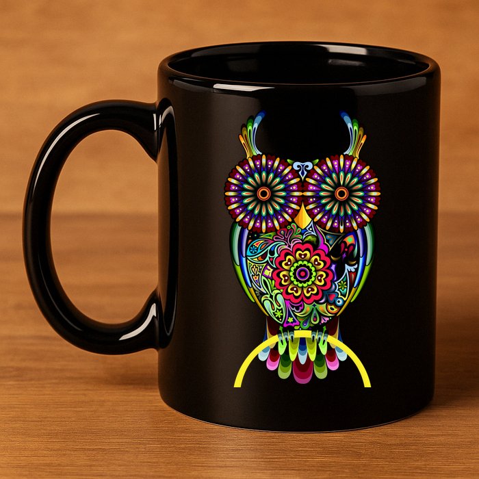 Trippy Big Eyed Owl 11oz C Handle Ceramic Mug