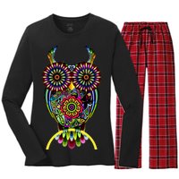 Trippy Big Eyed Owl Women's Long Sleeve Flannel Pajama Set 