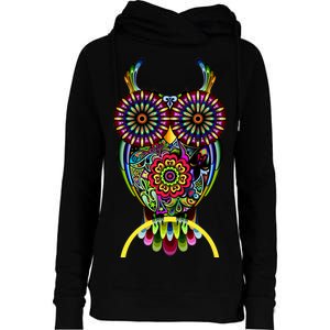 Trippy Big Eyed Owl Womens Funnel Neck Pullover Hood