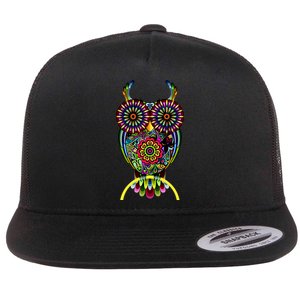 Trippy Big Eyed Owl Flat Bill Trucker Hat