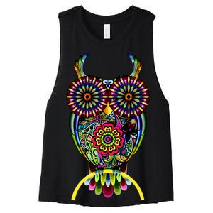 Trippy Big Eyed Owl Women's Racerback Cropped Tank