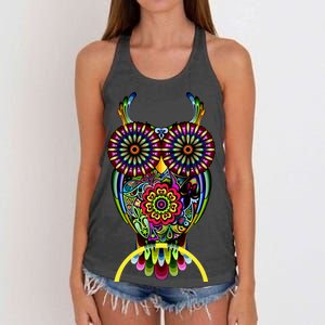 Trippy Big Eyed Owl Women's Knotted Racerback Tank