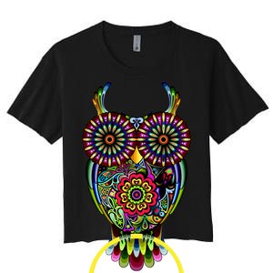 Trippy Big Eyed Owl Women's Crop Top Tee