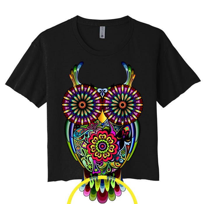 Trippy Big Eyed Owl Women's Crop Top Tee