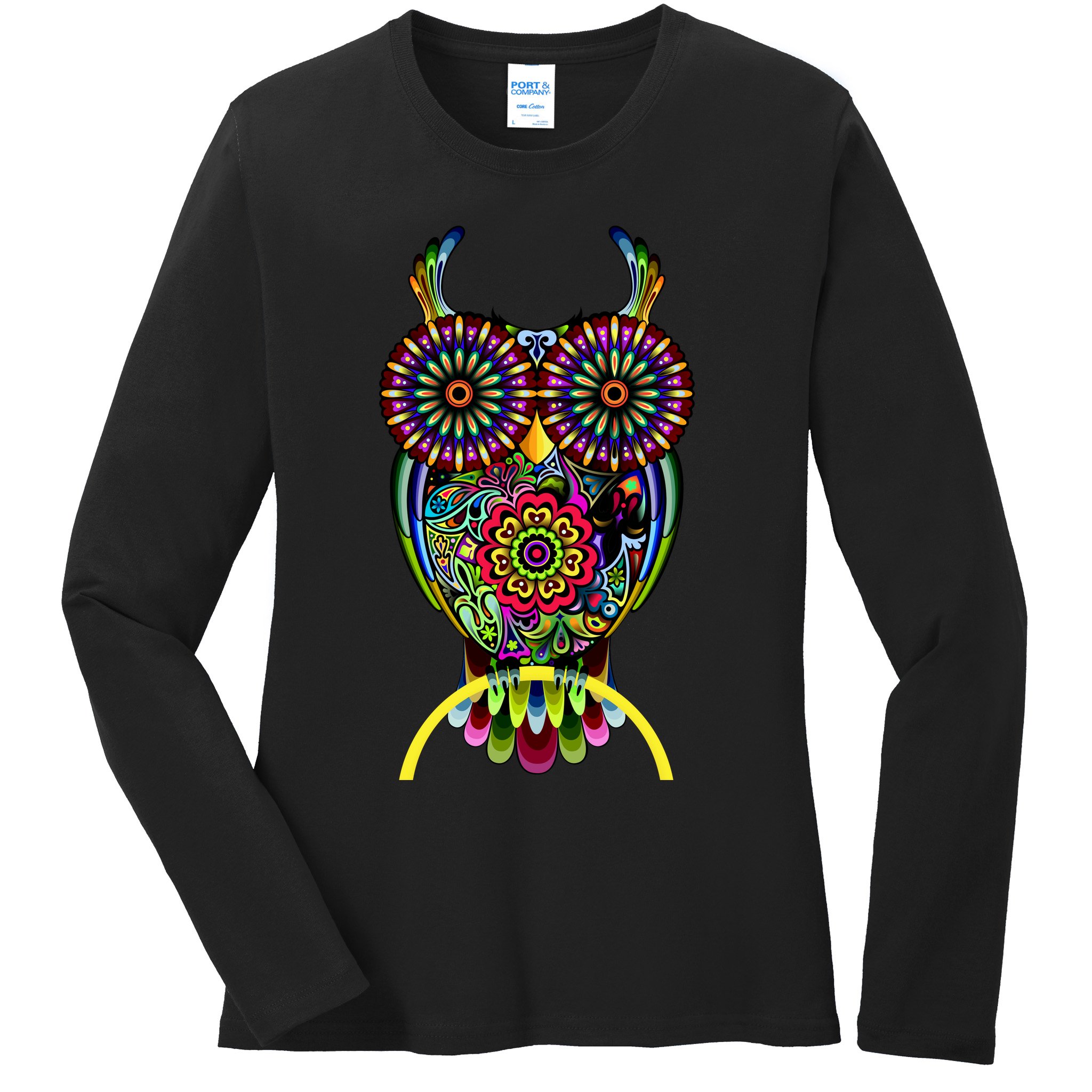 Trippy Big Eyed Owl Ladies Long Sleeve Shirt