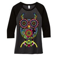 Trippy Big Eyed Owl Women's Tri-Blend 3/4-Sleeve Raglan Shirt