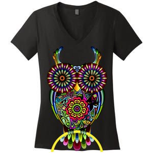 Trippy Big Eyed Owl Women's V-Neck T-Shirt