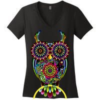 Trippy Big Eyed Owl Women's V-Neck T-Shirt