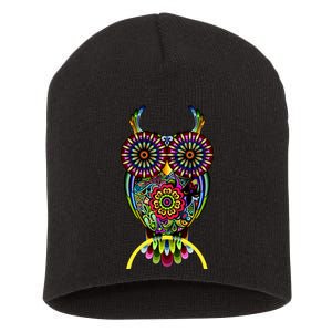 Trippy Big Eyed Owl Short Acrylic Beanie