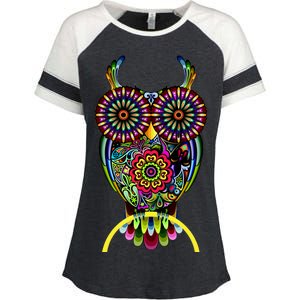 Trippy Big Eyed Owl Enza Ladies Jersey Colorblock Tee