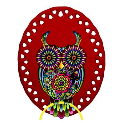 Trippy Big Eyed Owl Ceramic Oval Ornament