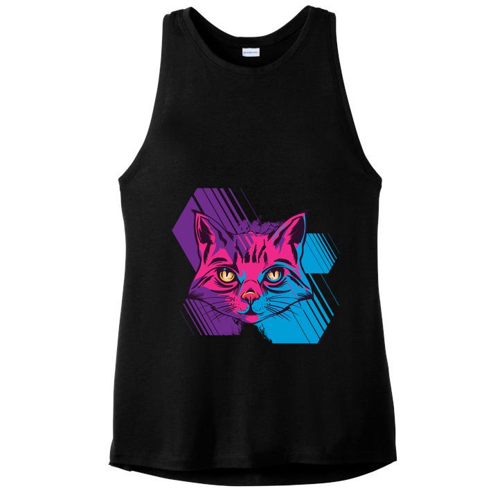 Trippy Cat Face Ladies PosiCharge Tri-Blend Wicking Tank