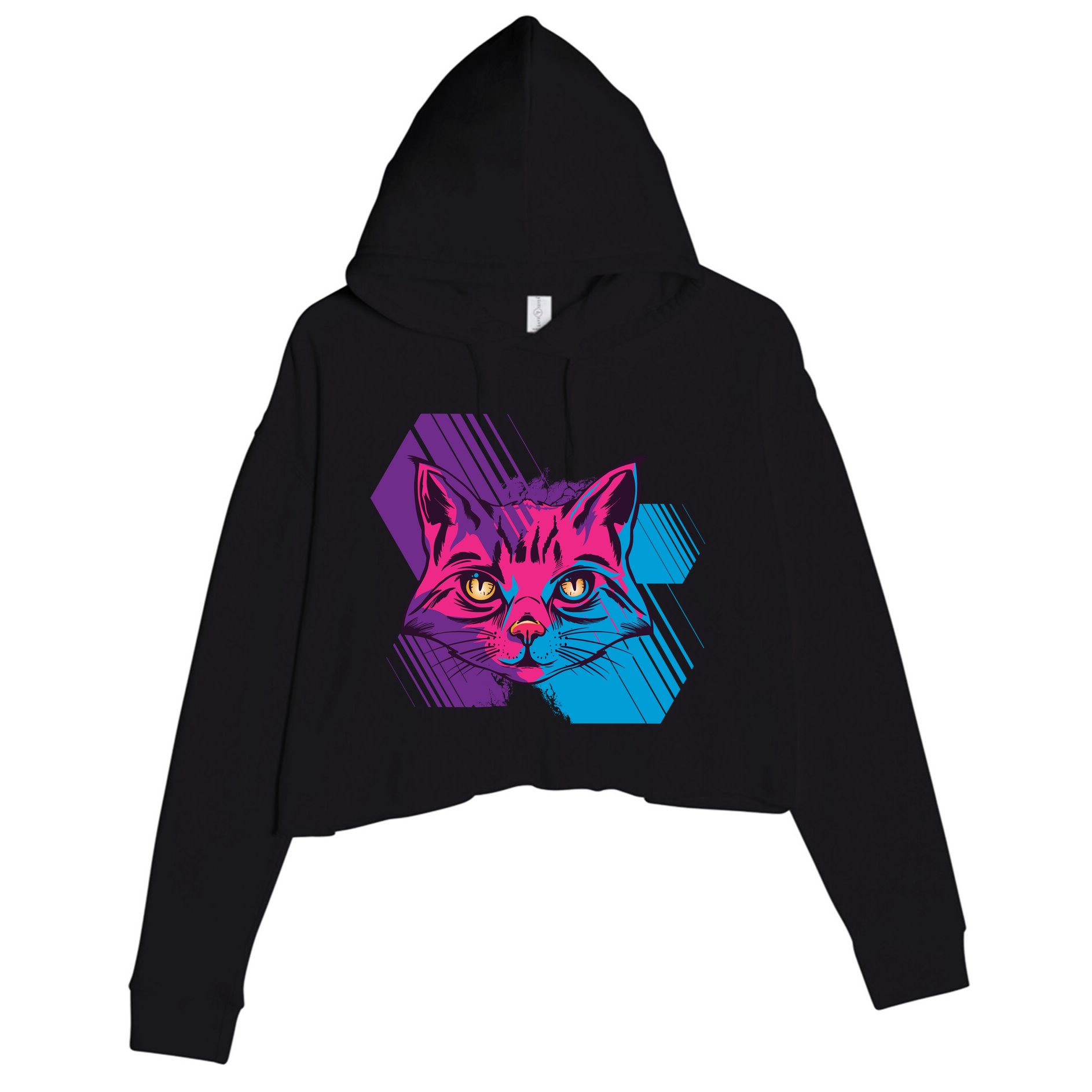 Trippy Cat Face Crop Fleece Hoodie