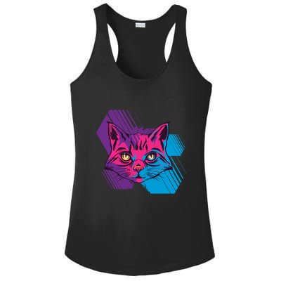 Trippy Cat Face Ladies PosiCharge Competitor Racerback Tank