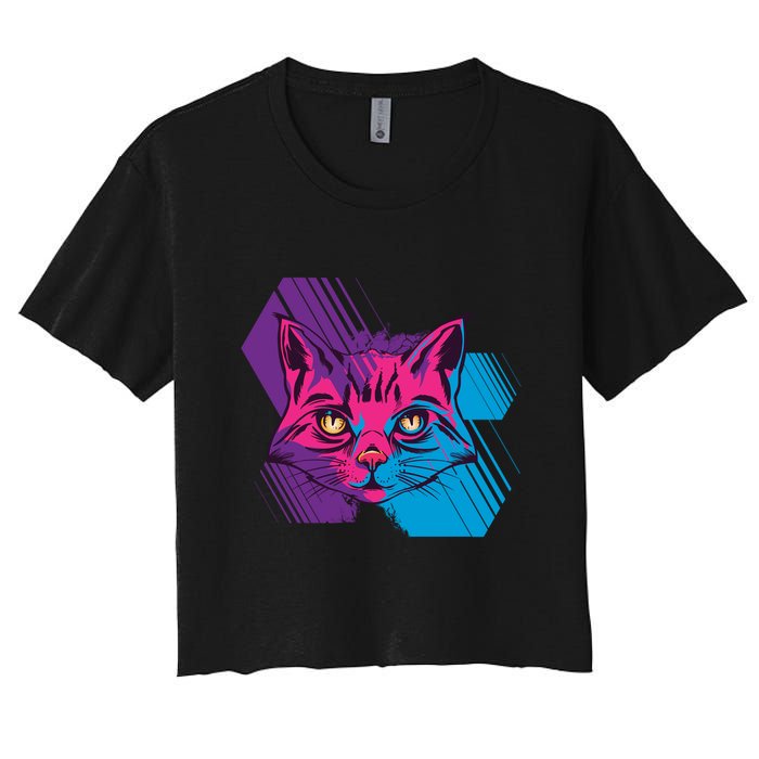 Trippy Cat Face Women's Crop Top Tee