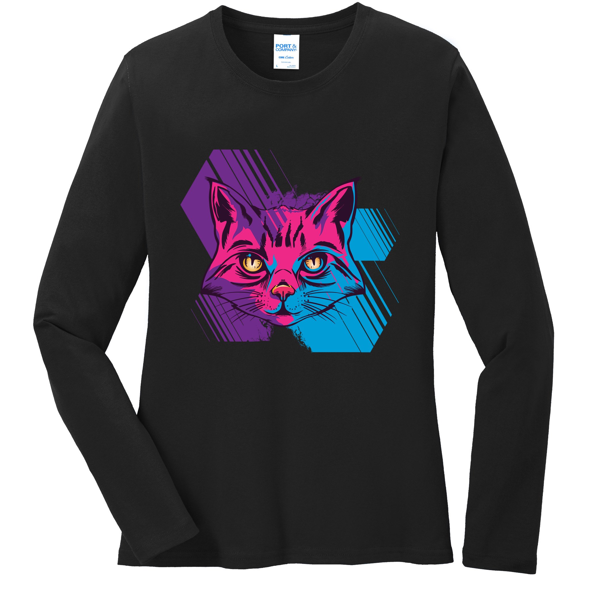 Trippy Cat Face Ladies Long Sleeve Shirt
