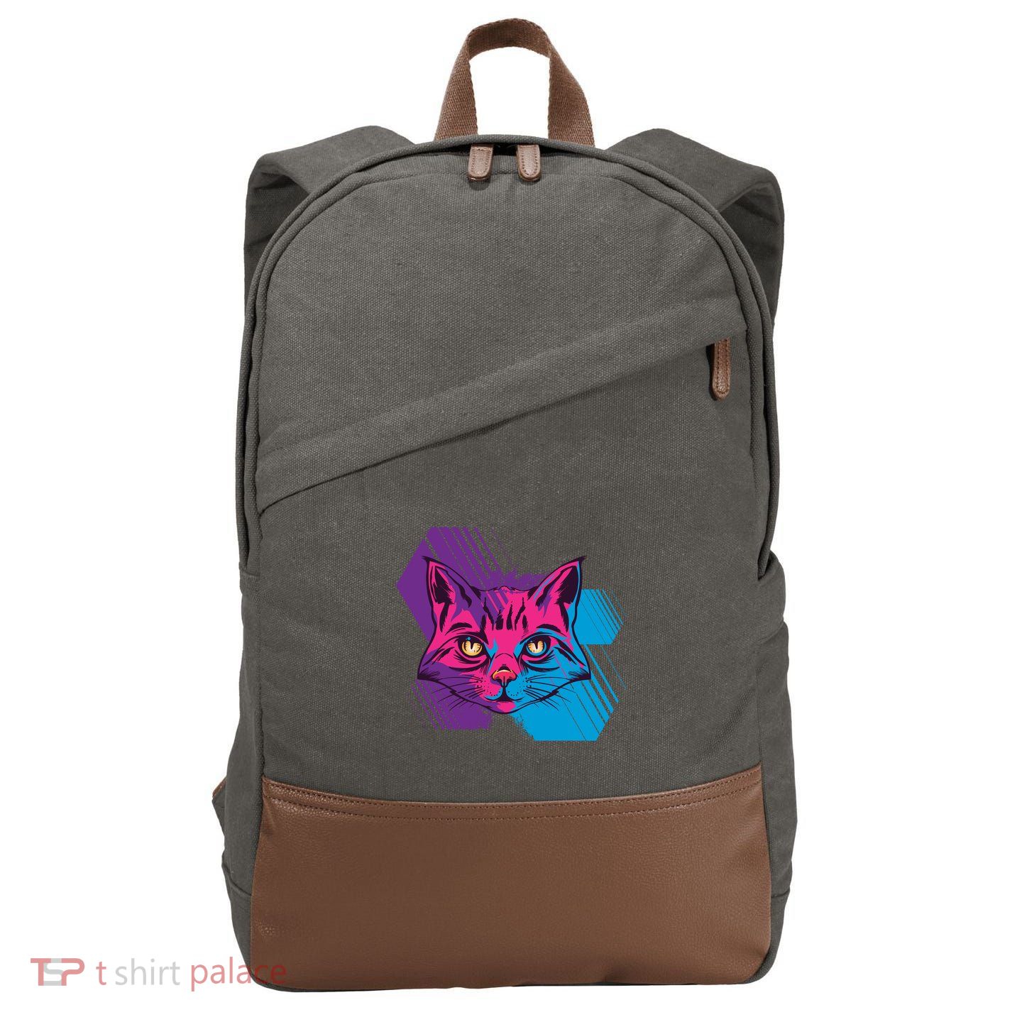 Trippy Cat Face Cotton Canvas Backpack